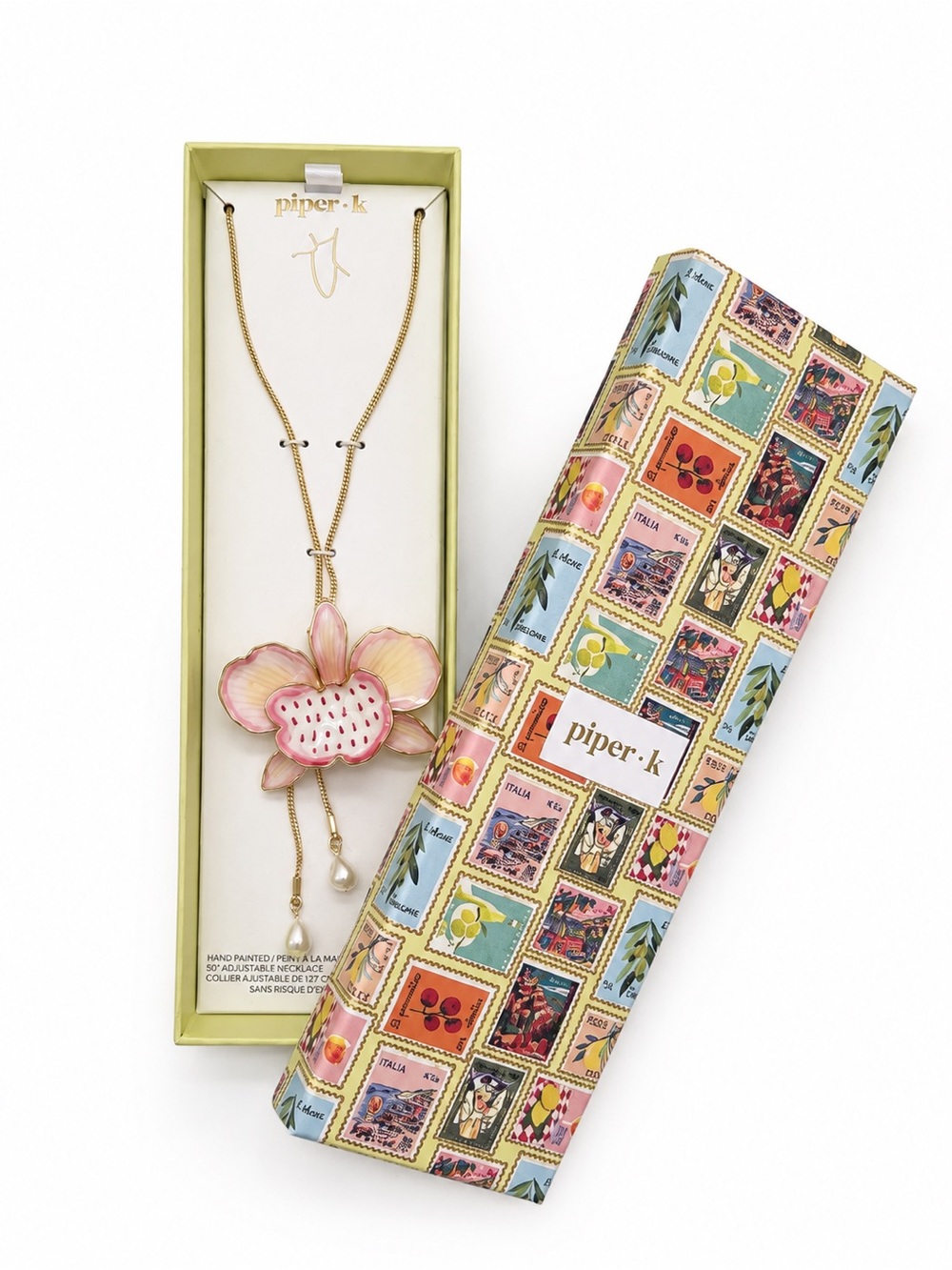 Piper.k Hand Painted Pink Enamel Flower Pendant Necklace